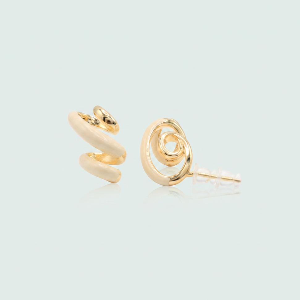 Arete de Oro Laminado Espiral Beige y Dorado mod. 1486