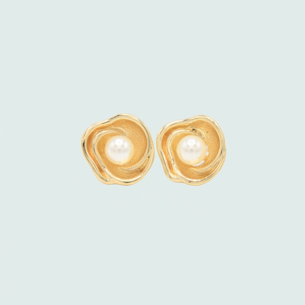 Arete de Goldfilled con Diseño de Rosa y Perla chica mod. 1230