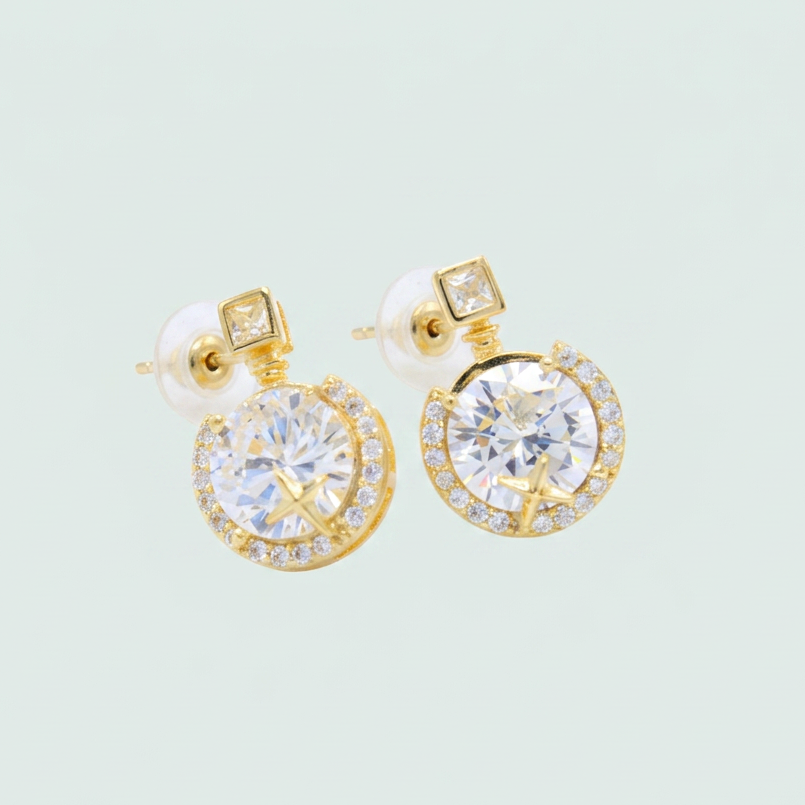Set de Goldfilled Gargantilla y Aretes con Diseño de Circular y Cruz con Zirconias mod. 1365