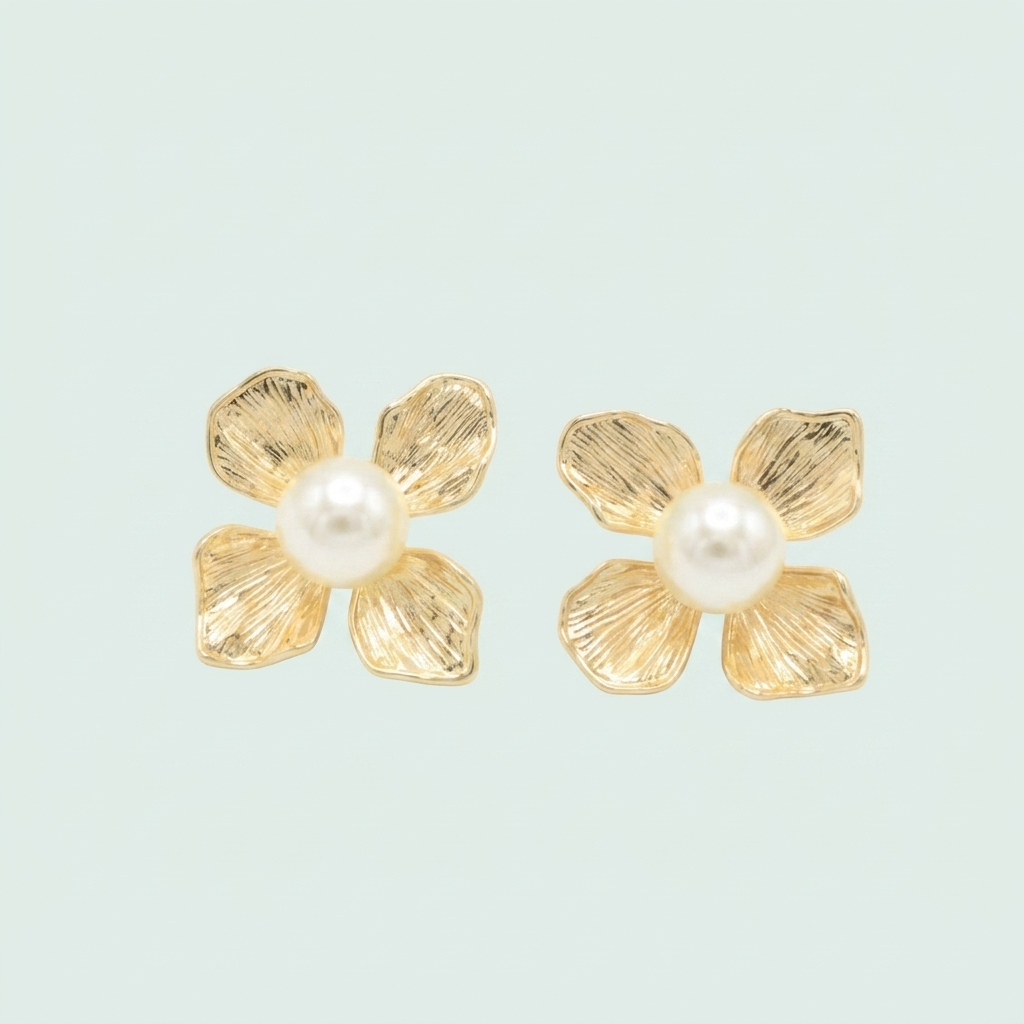 Arete de Oro Laminado Flor Dorada  y Perla mod. 1489