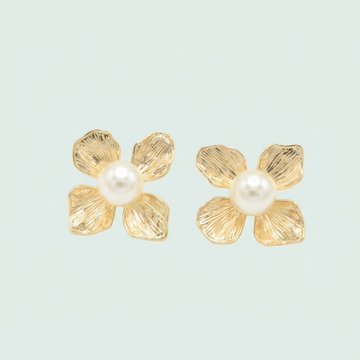 Arete de Oro Laminado Flor Dorada  y Perla mod. 1489