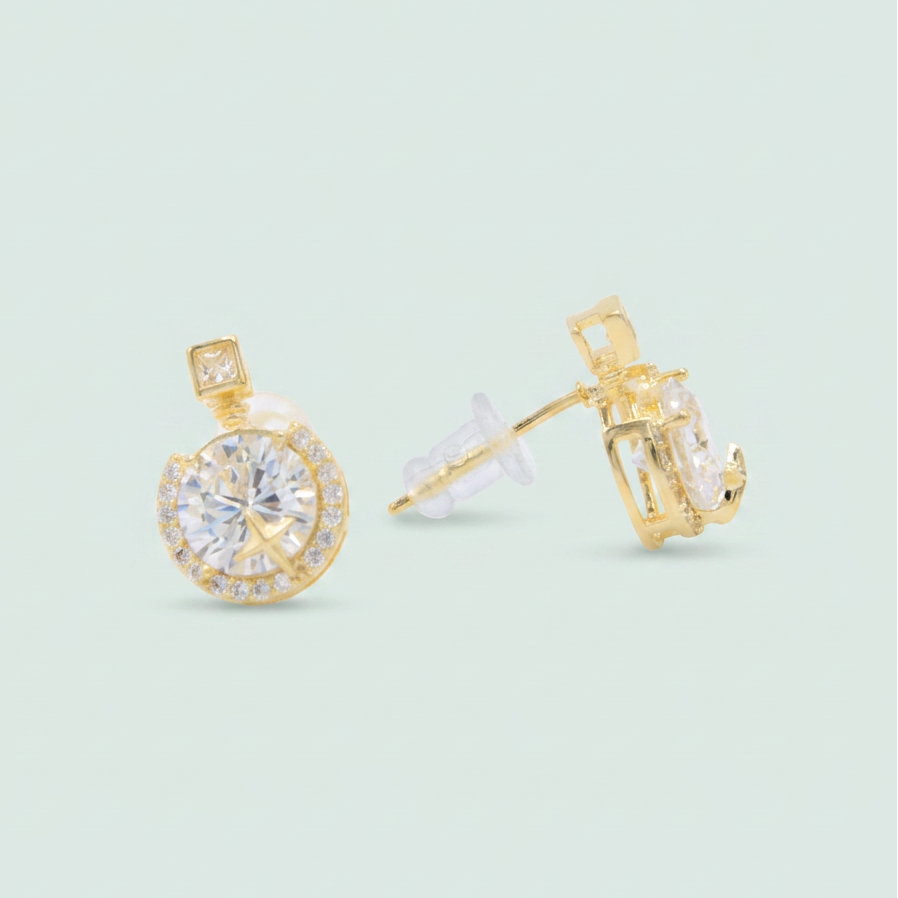 Set de Goldfilled Gargantilla y Aretes con Diseño de Circular y Cruz con Zirconias mod. 1365