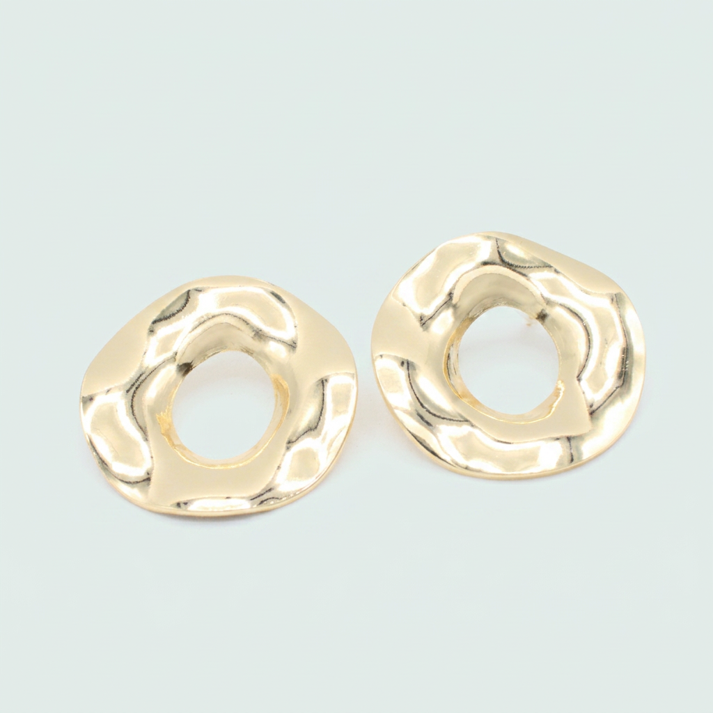 Arete de Oro laminado Circular Hueco Semi Ondeado Grande  mod. 1459