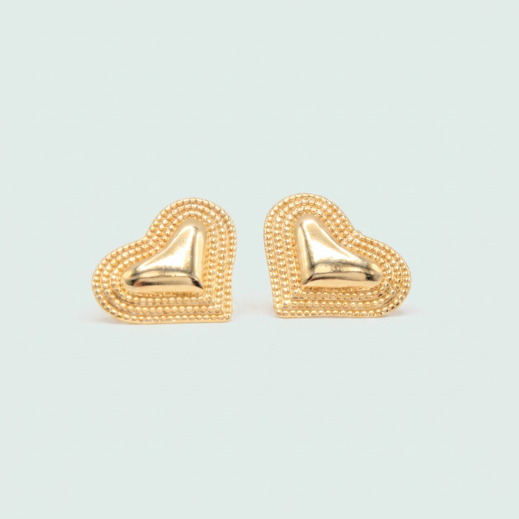Arete de Oro Laminado Corazón con Bordes de Puntos mod. 1487