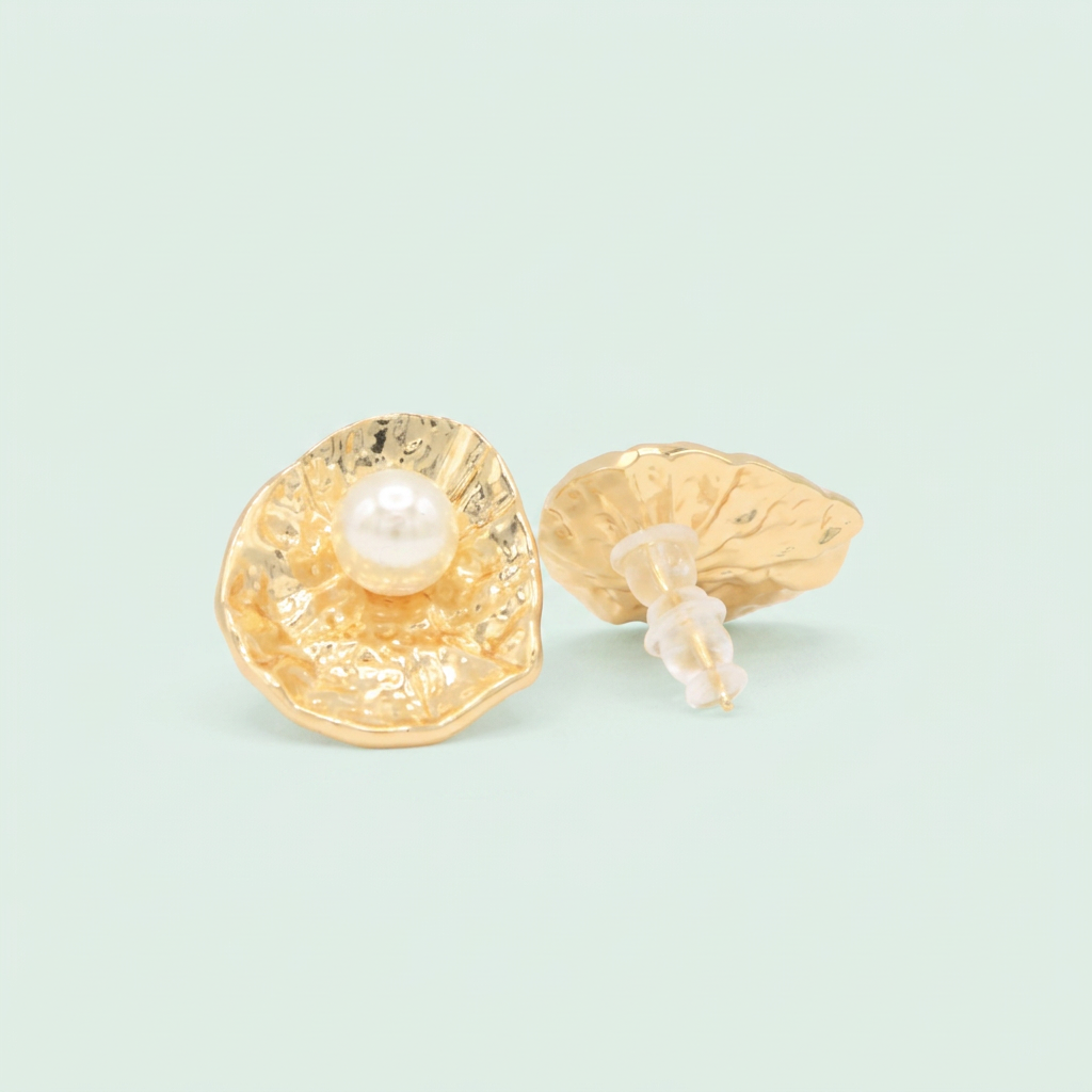 Arete de Goldfilled con Diseño de Concha y Perla mod. 1134