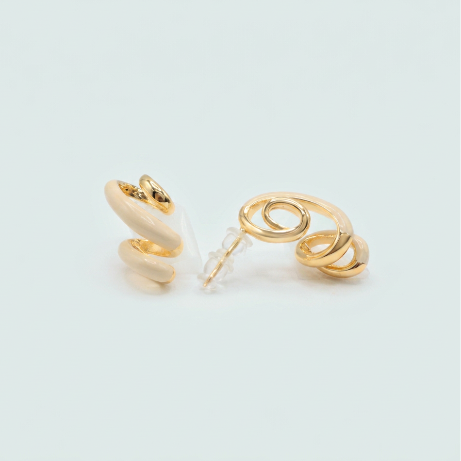 Arete de Oro Laminado Espiral Beige y Dorado mod. 1486