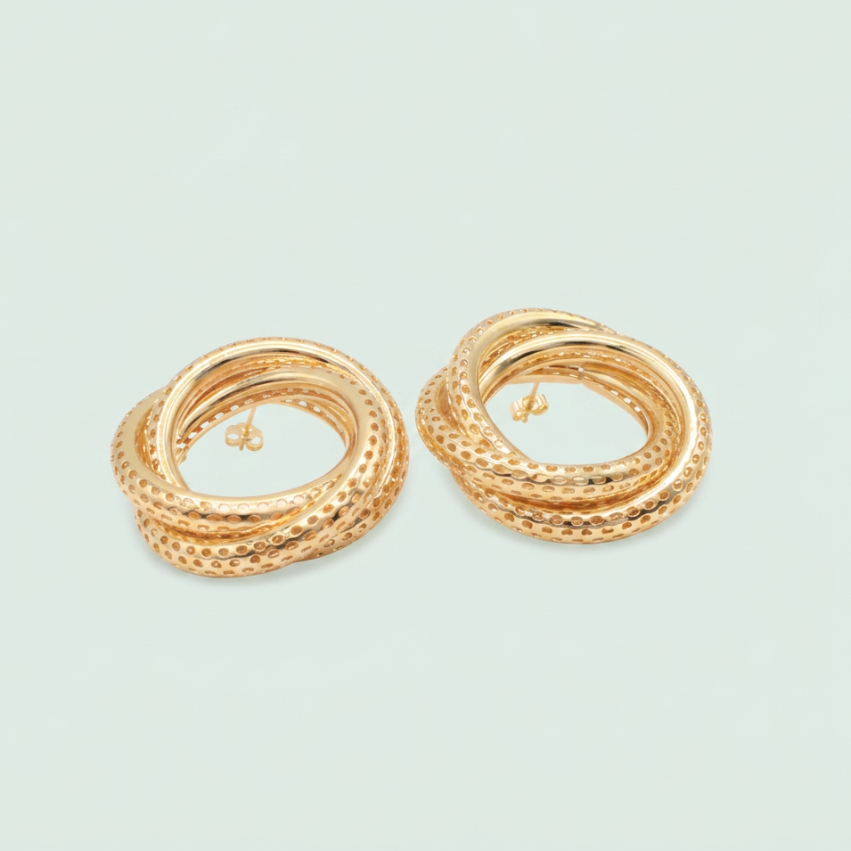 Arete de Oro laminado Circular Triple Calado Entrelazado mod. 1458