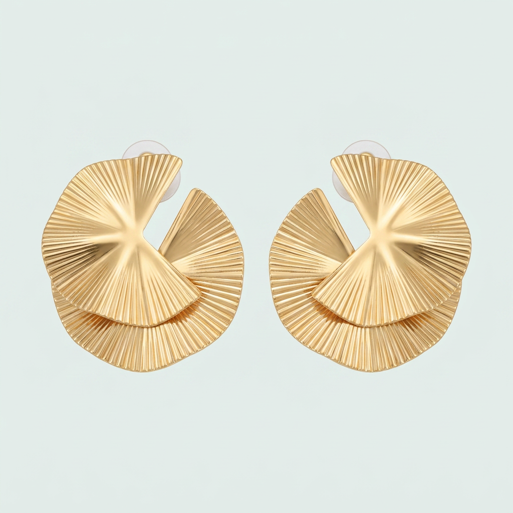 Arete de Oro laminado Con Diseño de Abanico Doble Grande mod. 1461