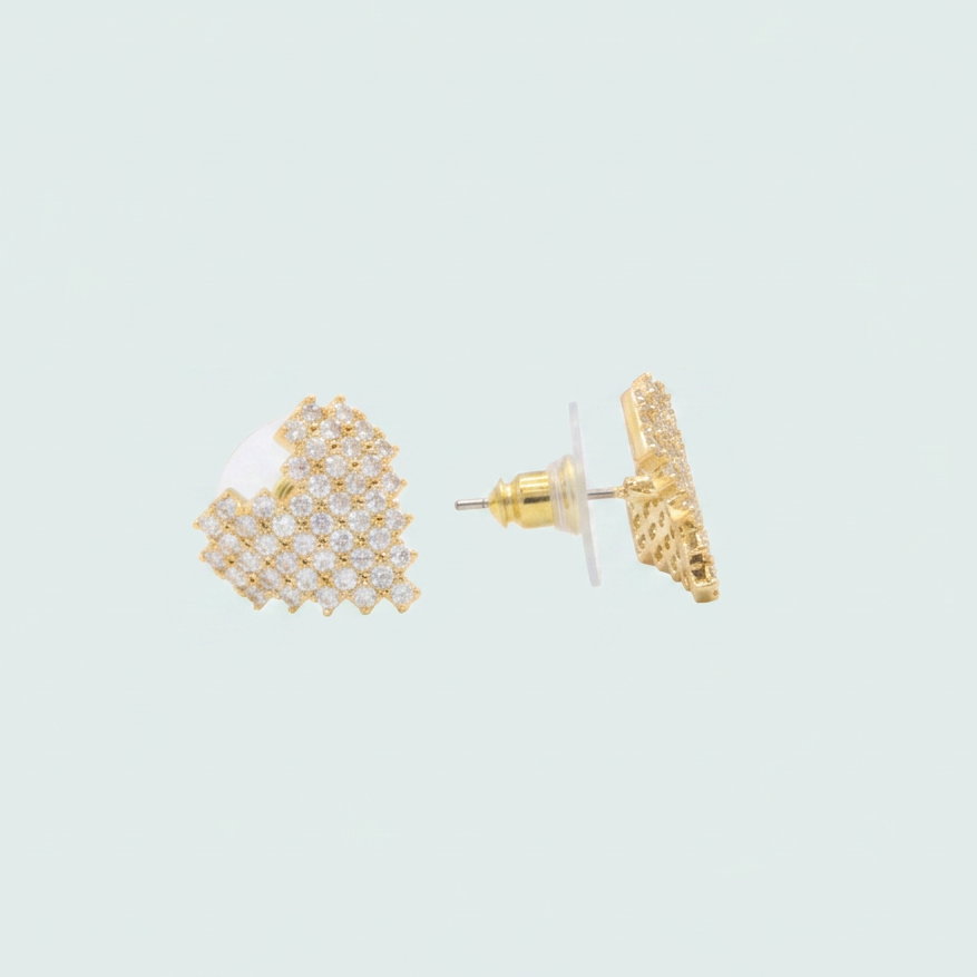 Set de Goldfilled Gargantilla y Aretes con Diseño de Corazón e Incrustación de Zirconias mod. 1364