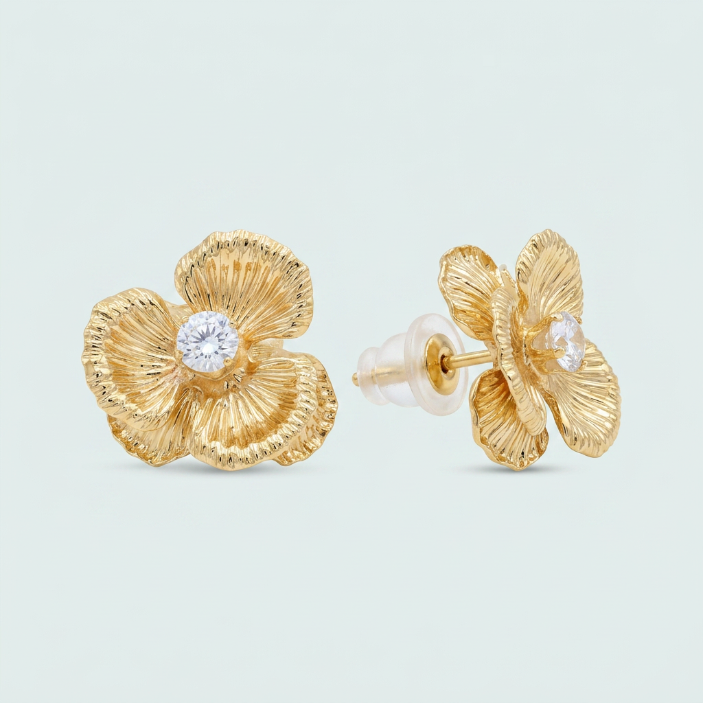 Arete de Goldfilled Con Diseño de Flor con Tres Petalos y Zirconia mod. 1226