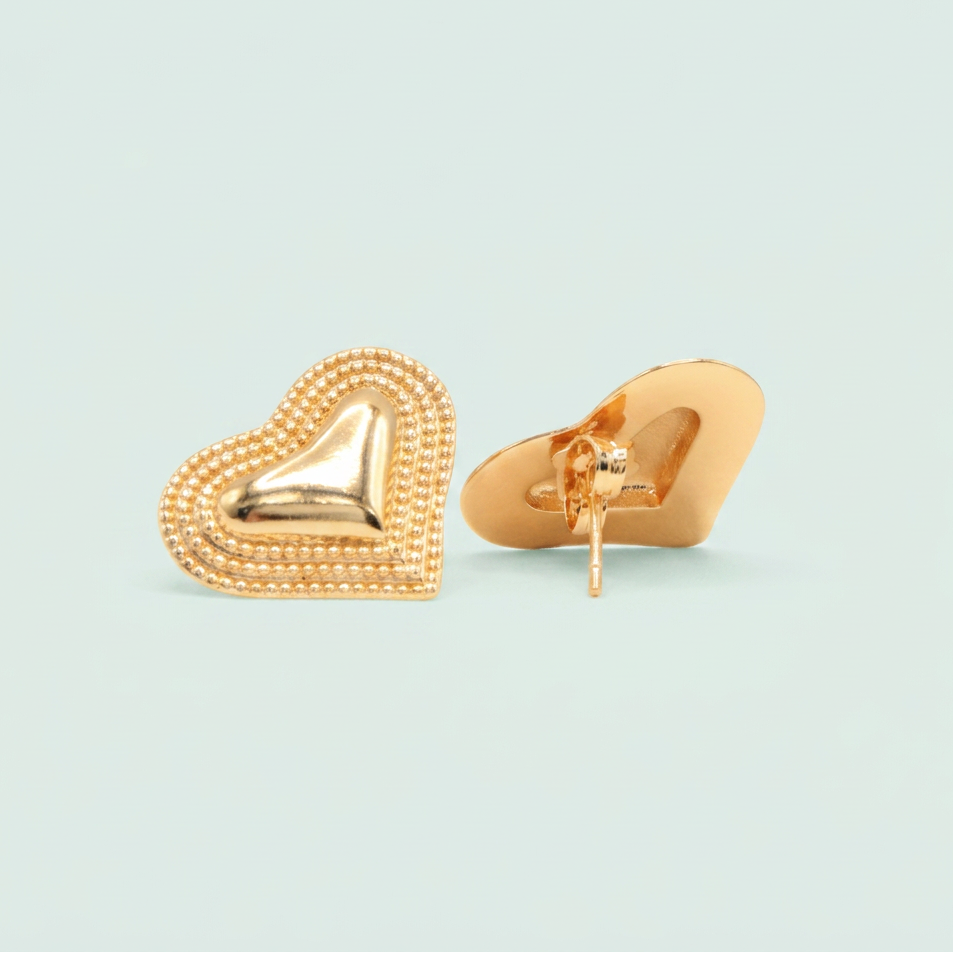 Arete de Oro Laminado Corazón con Bordes de Puntos mod. 1487