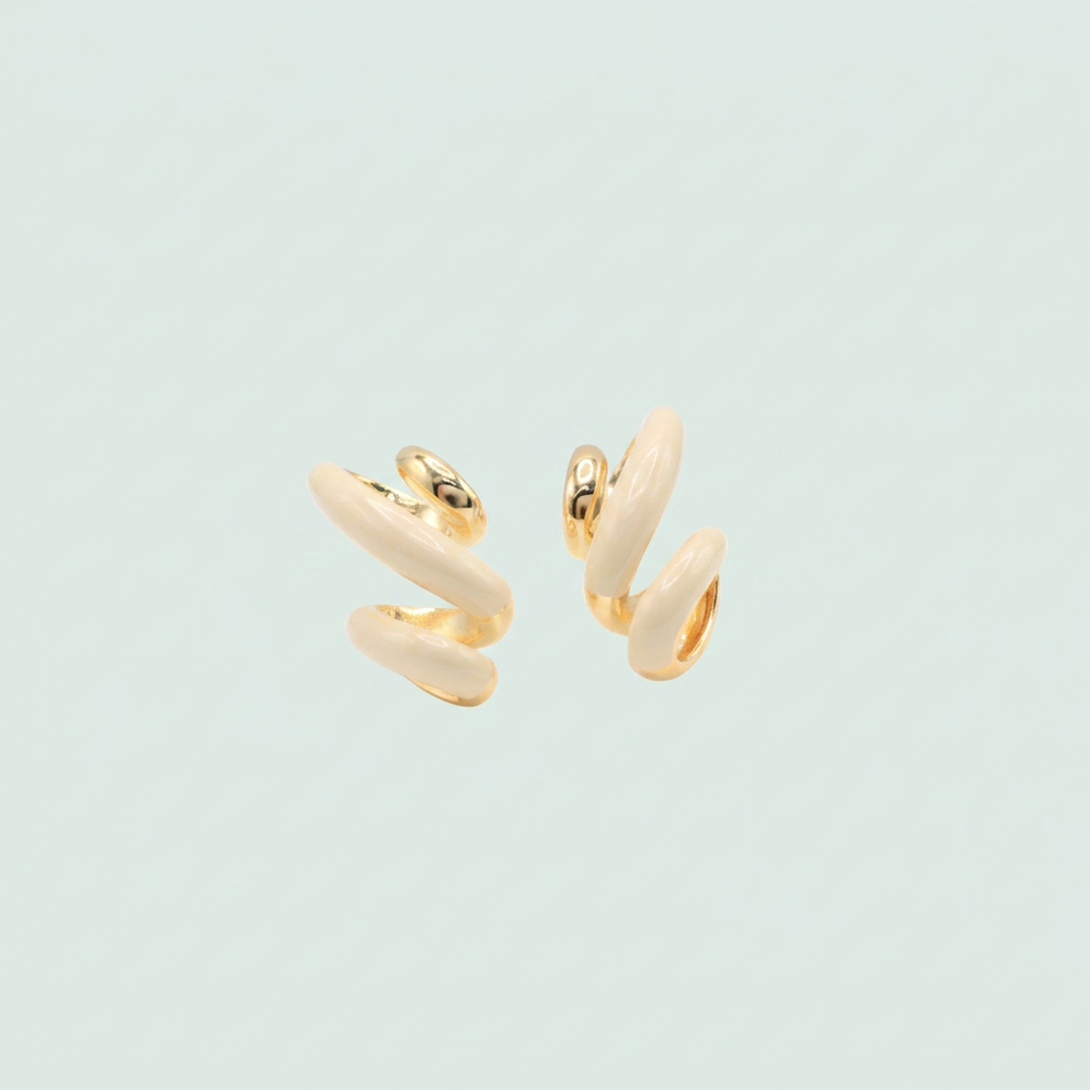 Arete de Oro Laminado Espiral Beige y Dorado mod. 1486