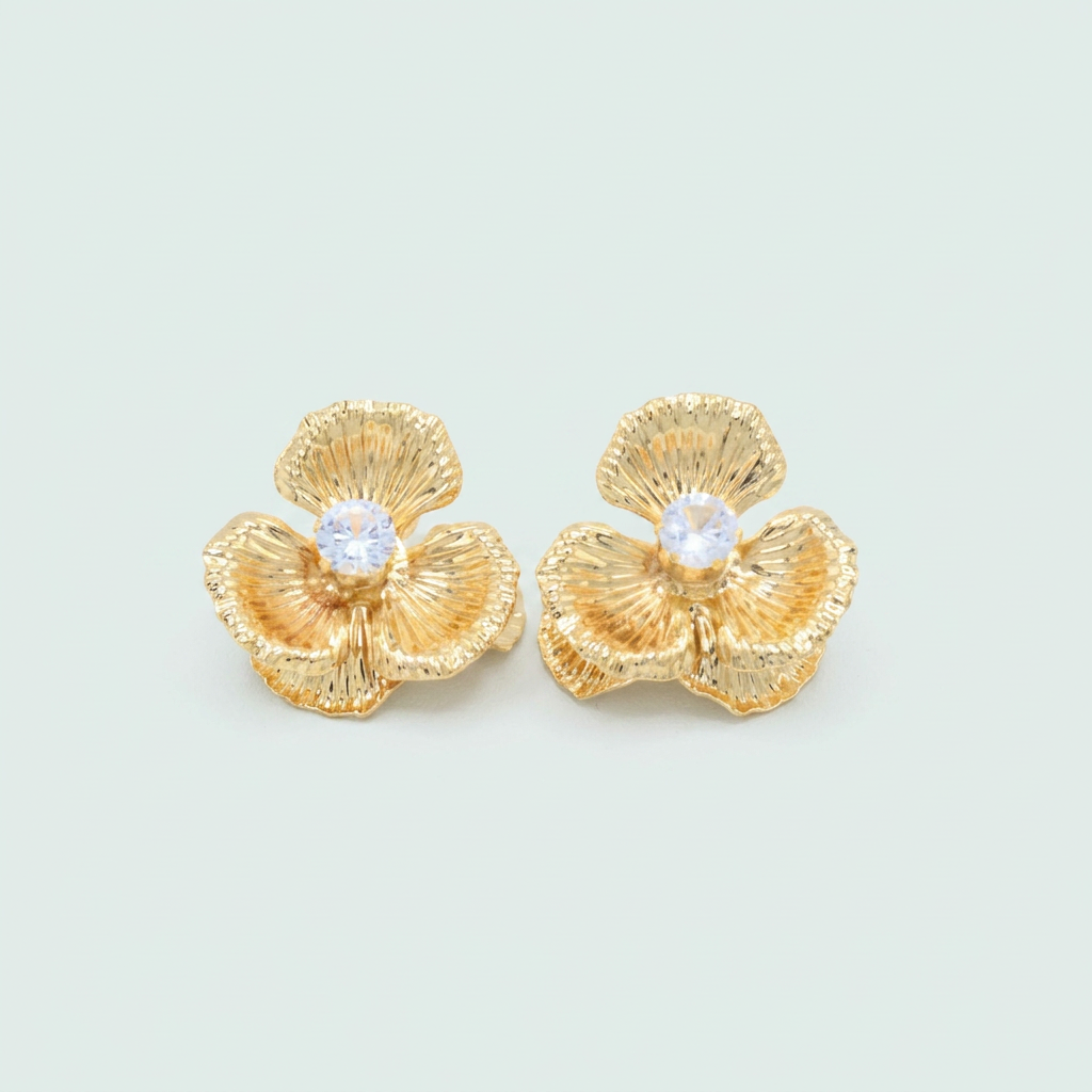 Arete de Goldfilled Con Diseño de Flor con Tres Petalos y Zirconia mod. 1226