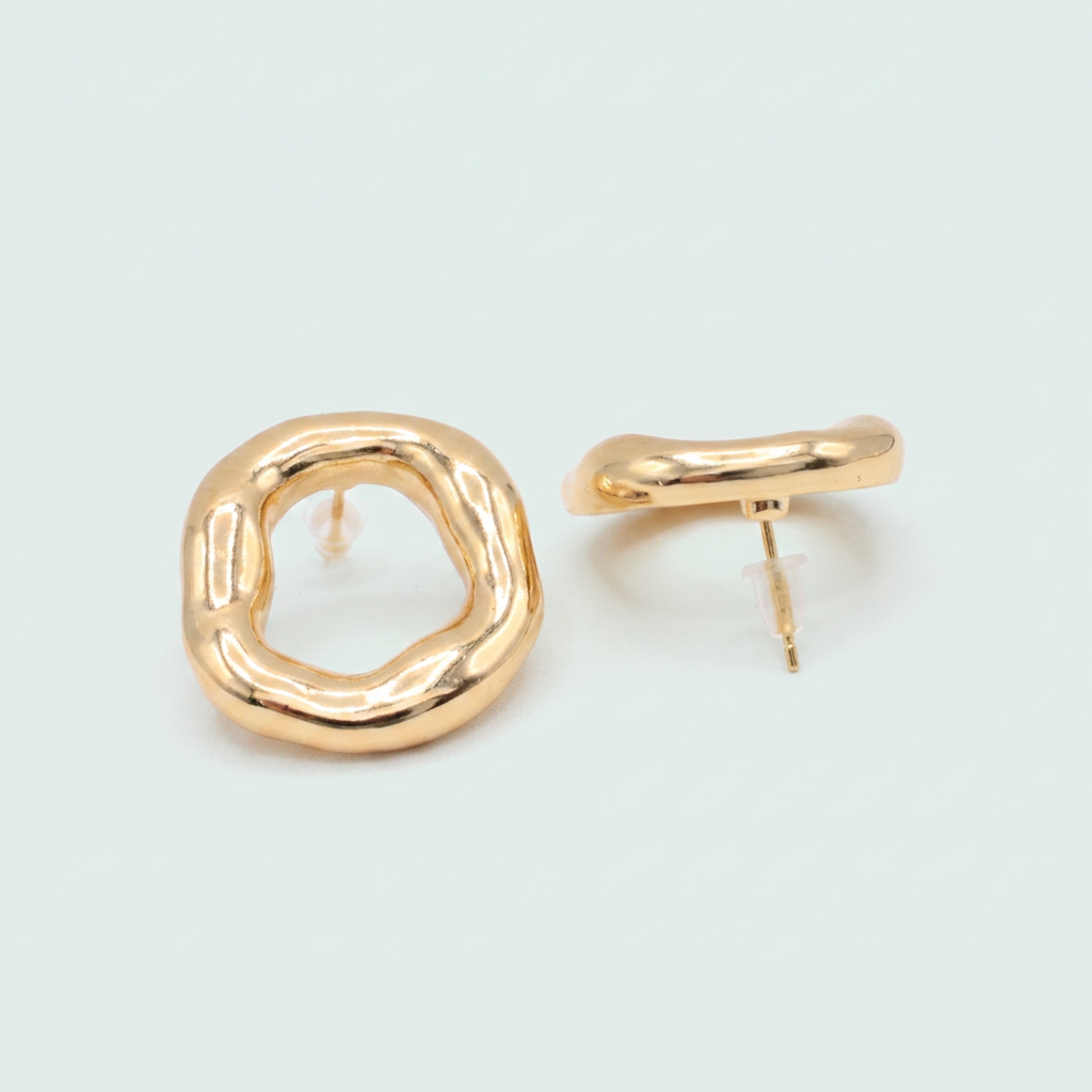 Arete de Oro laminado Ovalado con Diseño de Onda Mediano mod. 1460