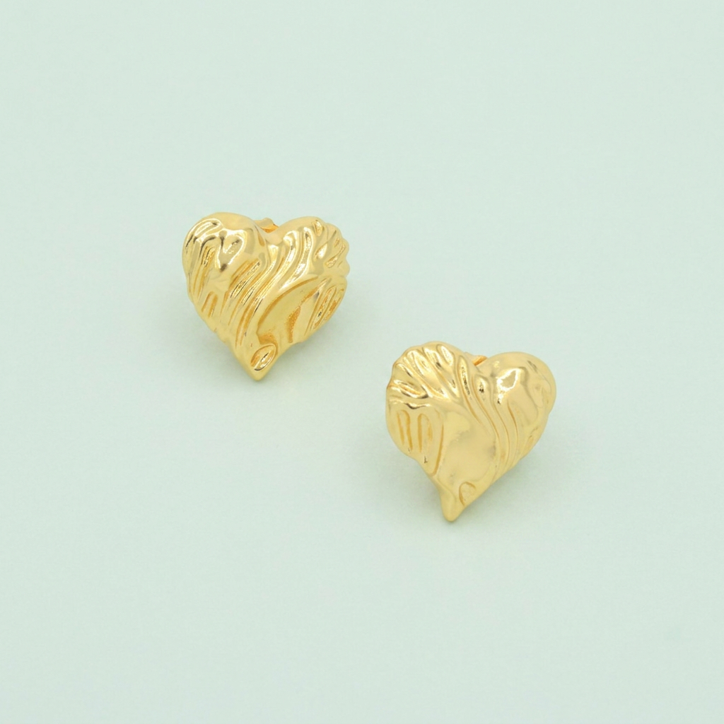 Arete de Oro Laminado de Corazón Texturizado mod. 3062