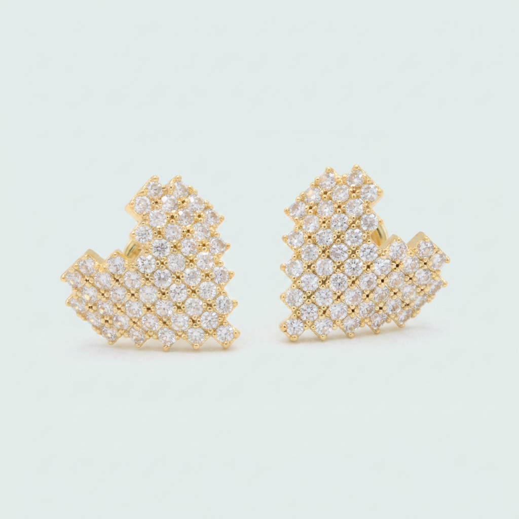 Set de Goldfilled Gargantilla y Aretes con Diseño de Corazón e Incrustación de Zirconias mod. 1364