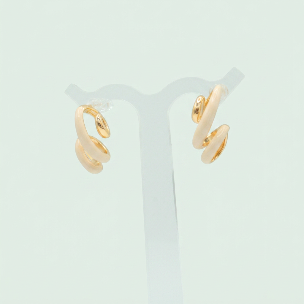 Arete de Oro Laminado Espiral Beige y Dorado mod. 1486