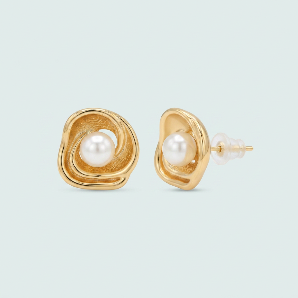 Arete de Goldfilled con Diseño de Rosa y Perla chica mod. 1230