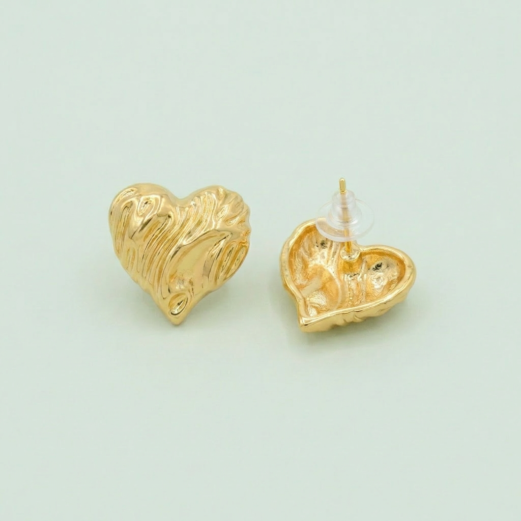 Arete de Oro Laminado de Corazón Texturizado mod. 3062