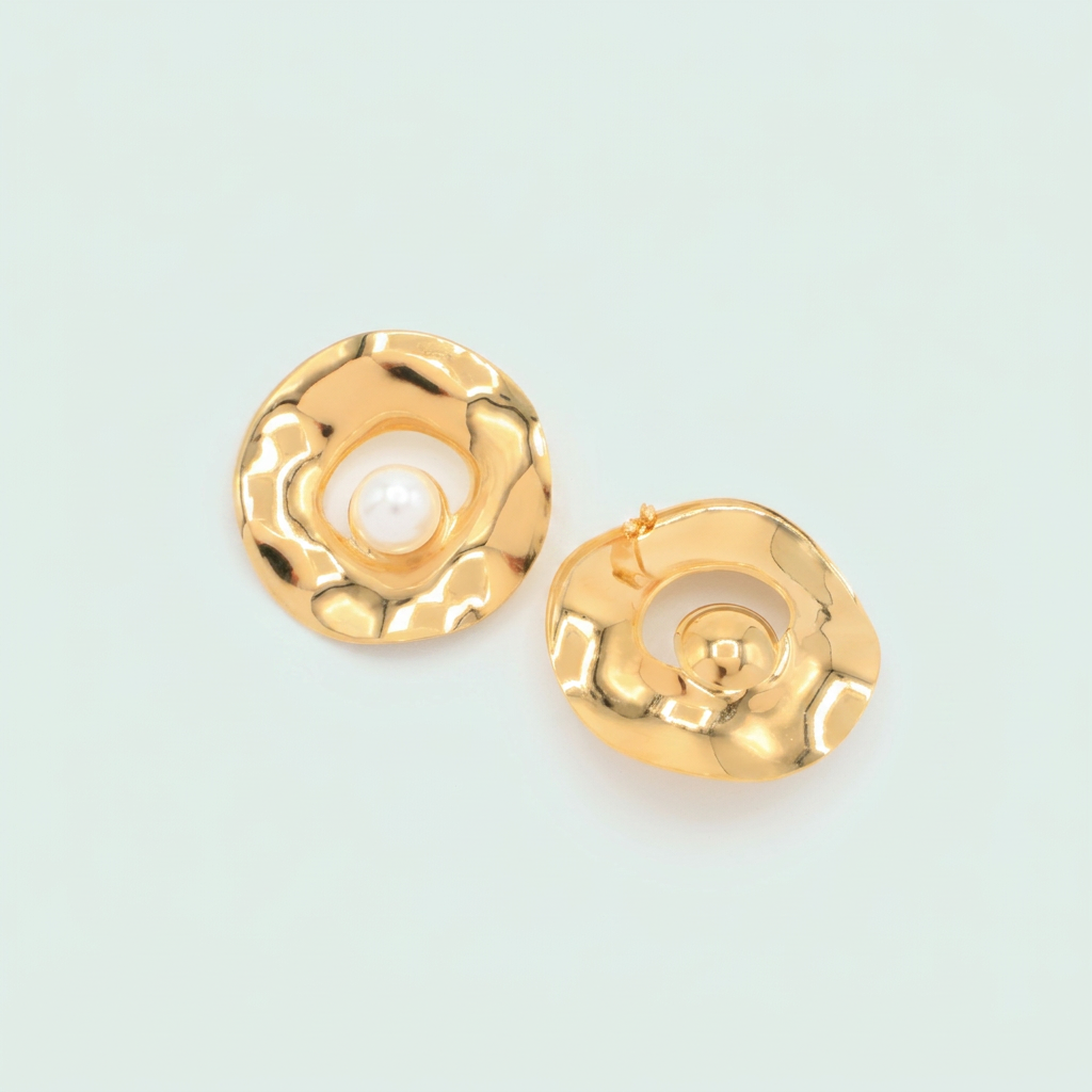 Arete de Goldfilled Diseño Platillo Ondulado con Perla mod. 1101