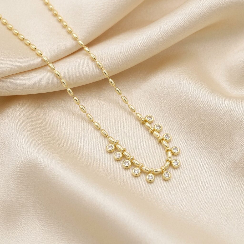 Cadena de Goldfilled Eslabón Ovalado con Zirconia Colgantes mod. 8013