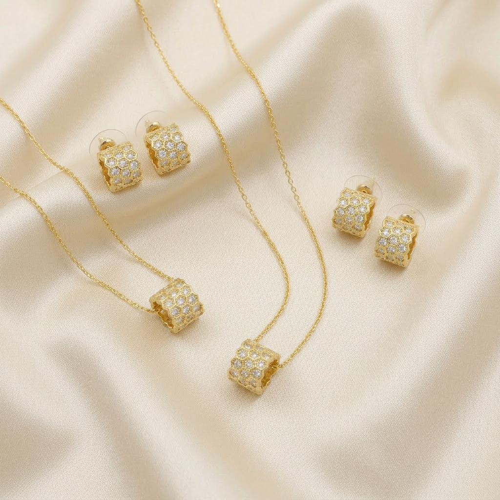 Set de Joyería 2x1 de Goldfilled 2pz Diseño Geométrico mod. 7095