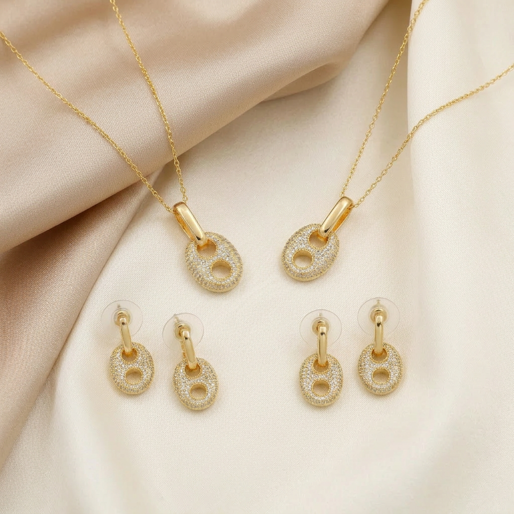 Set de Joyería 2x1 de Goldfilled 2pz Diseño Ovalado mod. 7097