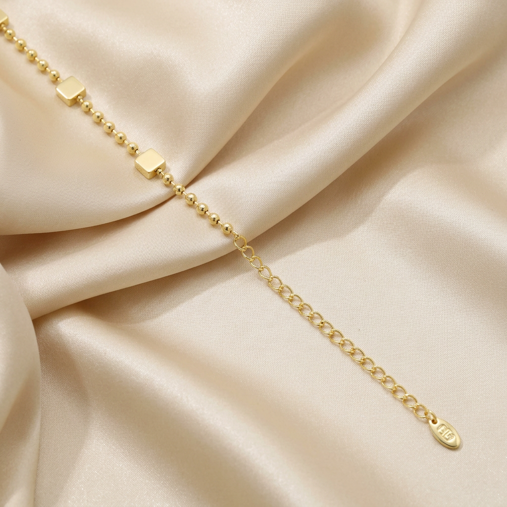 Cadena de Goldfilled con Bolitas y Detalles Cuadrados mod. 8014