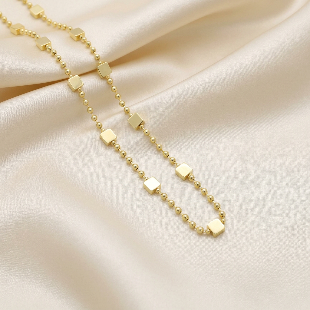 Cadena de Goldfilled con Bolitas y Detalles Cuadrados mod. 8014