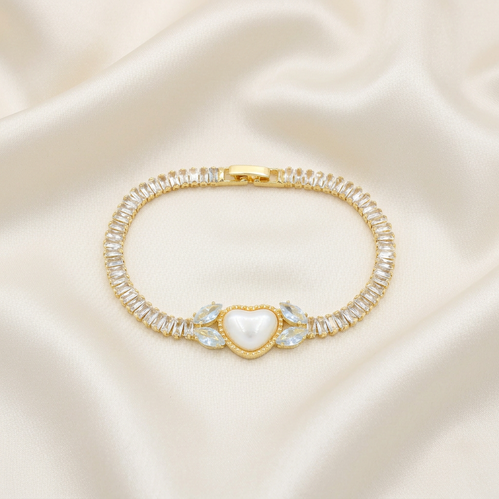 Pulsera de Goldfilled Corazón de Perla con Zirconias mod. 1167