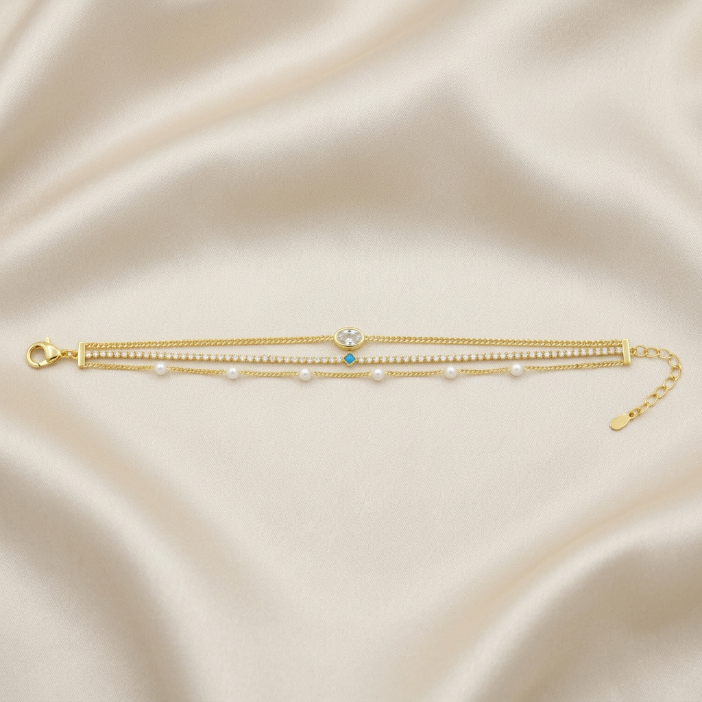 Pulsera de Goldfilled Perla y Zirconias Finas mod. 1141