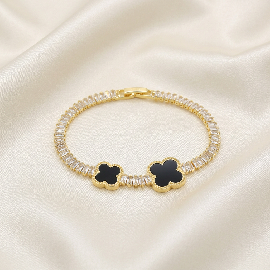 Pulsera de Goldfilled Doble Trébol Color Negro mod. 1171