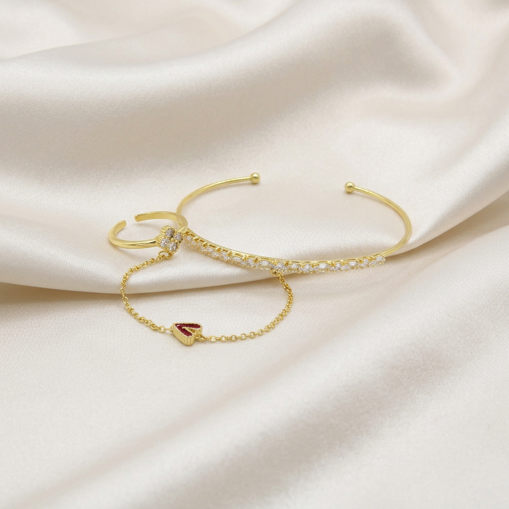 Pulsera Manopla de Goldfilled Corazón Brillante mod. 1158