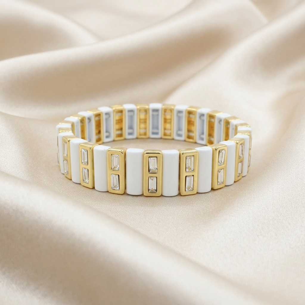 Aro de Goldfilled con Eslabones Blancos y Zirconias mod. 4040