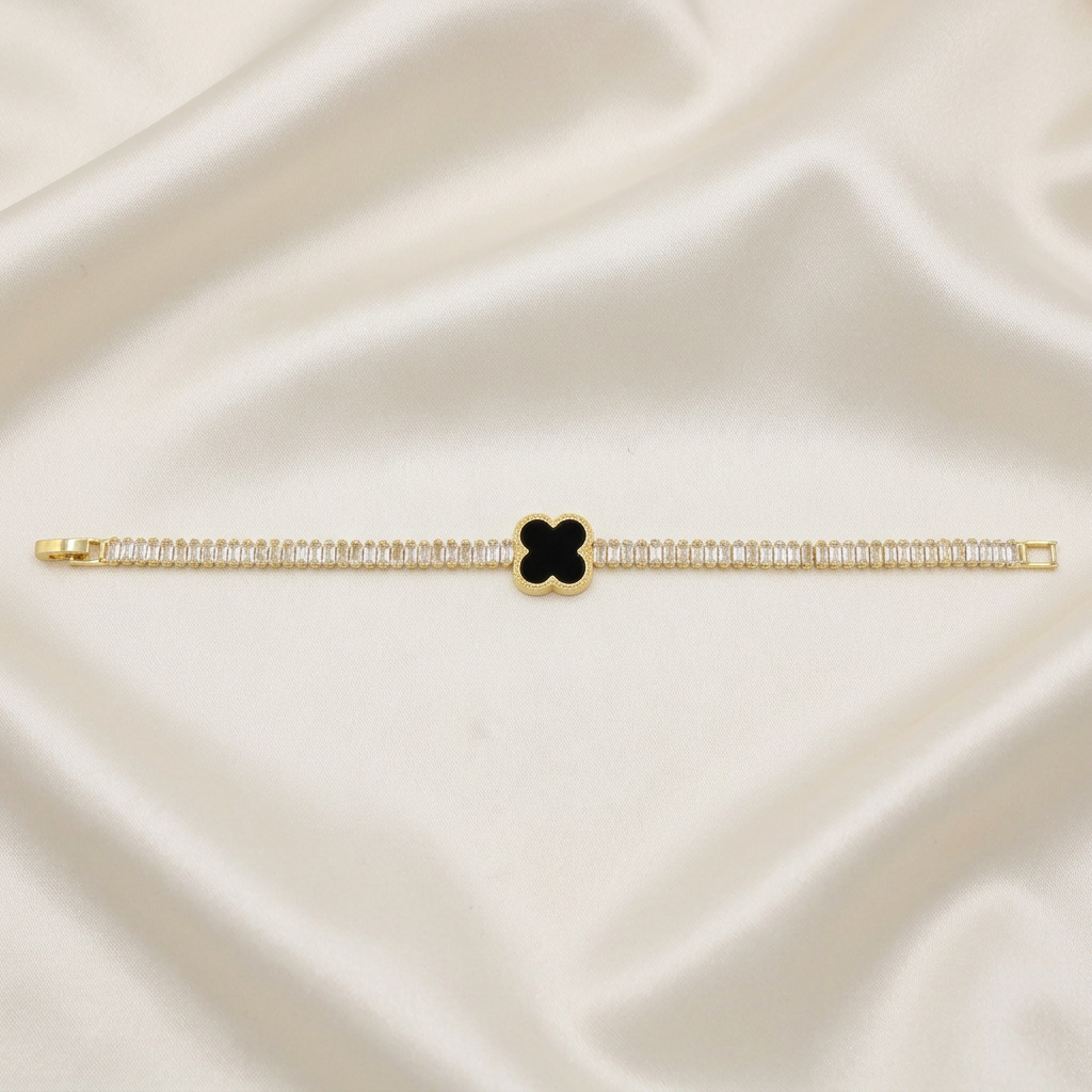 Pulsera de Goldfilled Trébol Color Negro mod. 1163