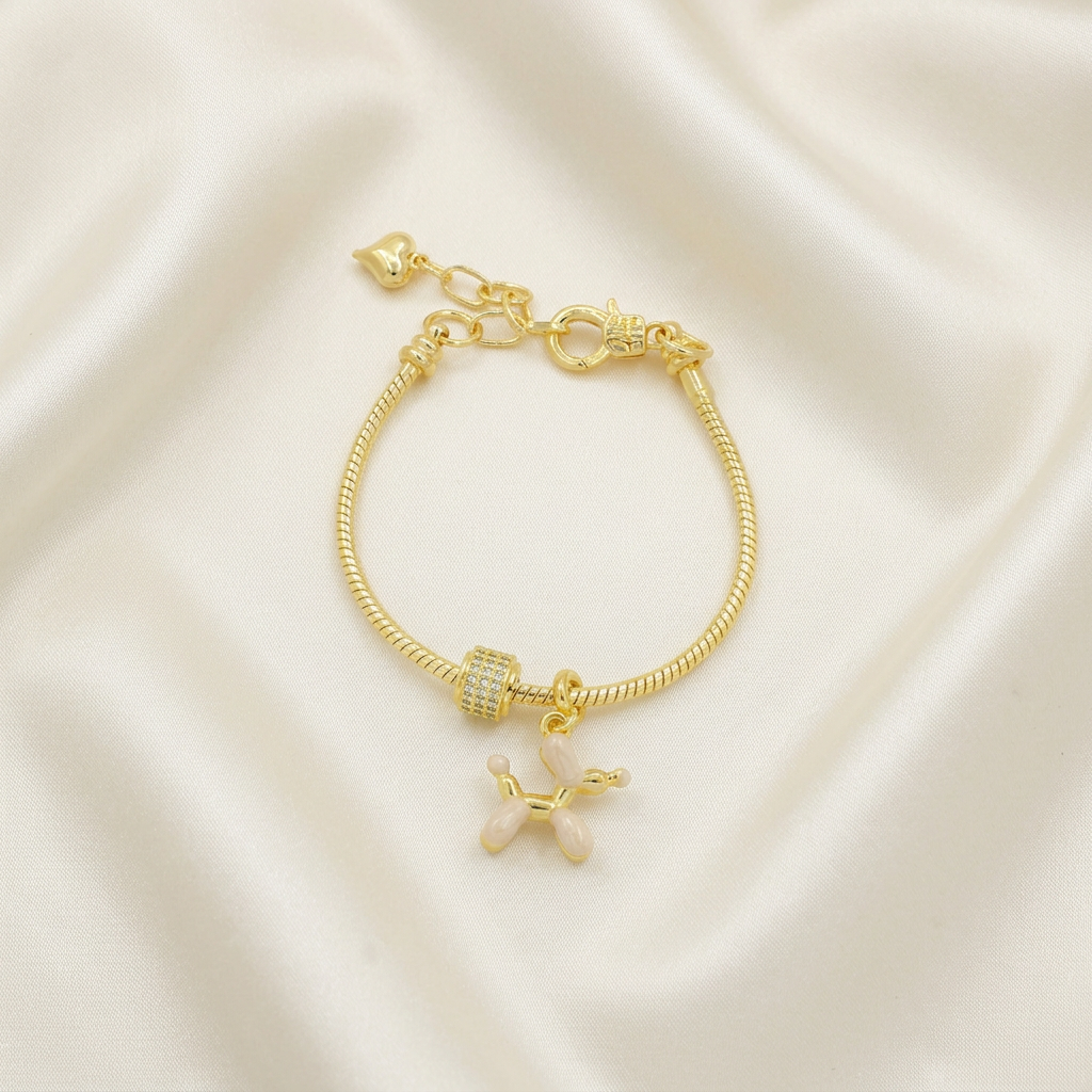 Pulsera de Goldfilled con Dije de Perrito Color Hueso mod. 1194