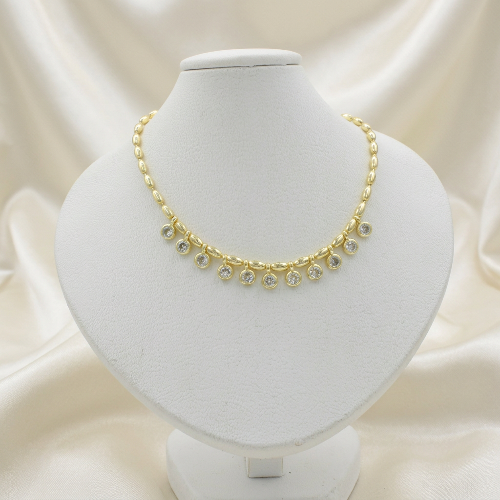 Cadena de Goldfilled Eslabón Ovalado con Zirconia Colgantes mod. 8013