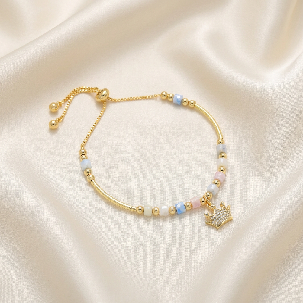 Pulsera de Goldfilled Multicolor con Dije de Corona mod. 1192