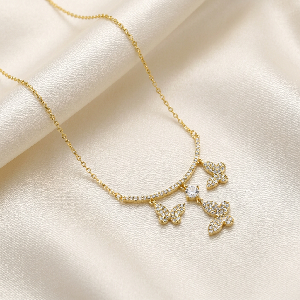 Gargantilla de Goldfilled Mariposas con Incrustado de Zirconias mod. 5041
