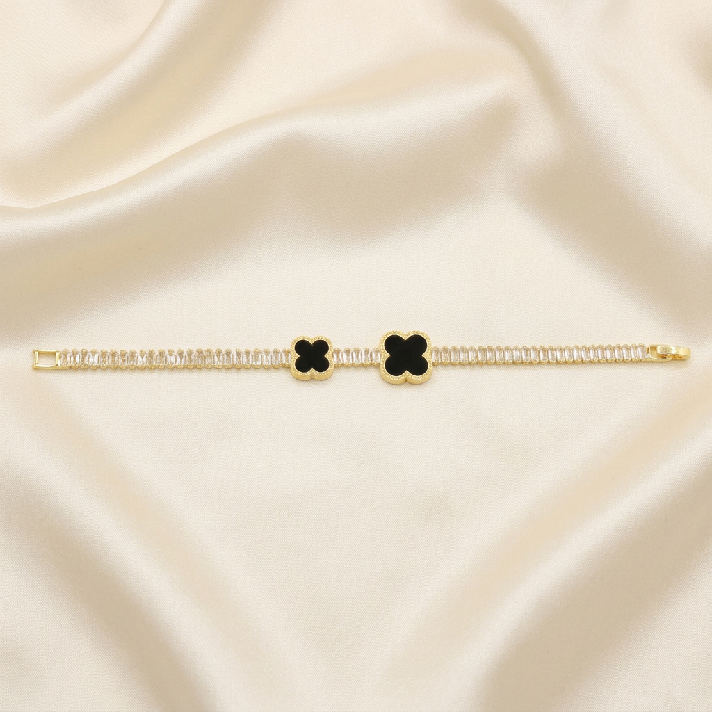 Pulsera de Goldfilled Doble Trébol Color Negro mod. 1171