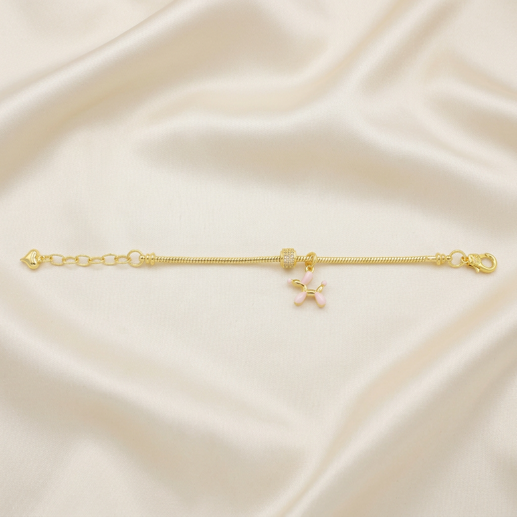 Pulsera de Goldfilled con Dije de Perrito Color Rosa mod. 1196