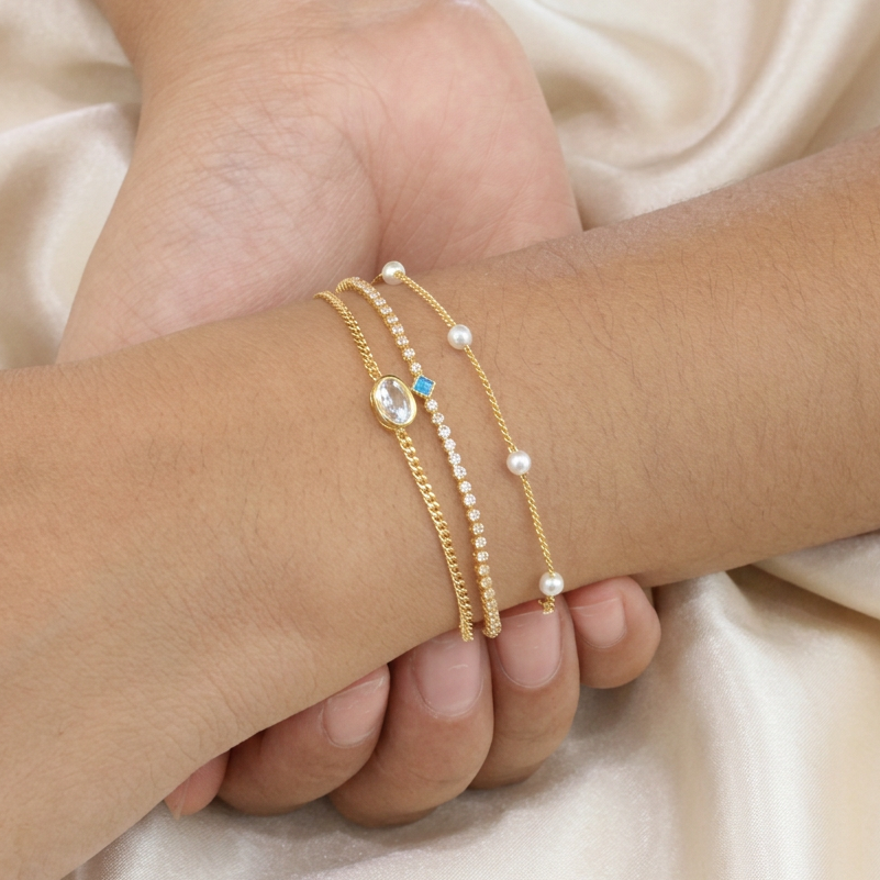 Pulsera de Goldfilled Perla y Zirconias Finas mod. 1141