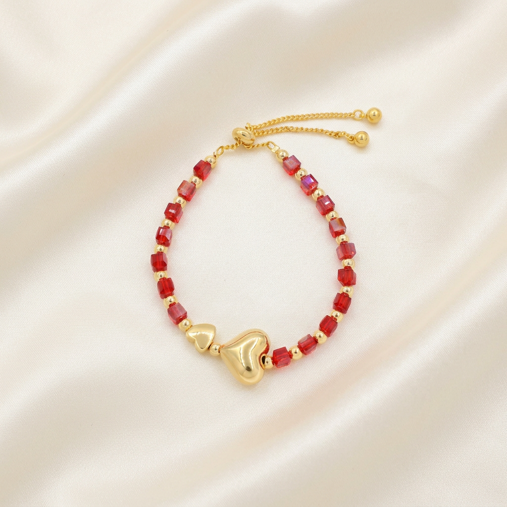 Pulsera de Goldfilled Rojo con Dije de Corazón mod. 1185