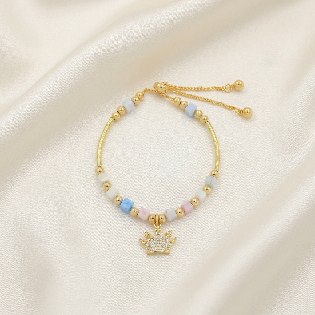 Pulsera de Goldfilled Multicolor con Dije de Corona mod. 1192