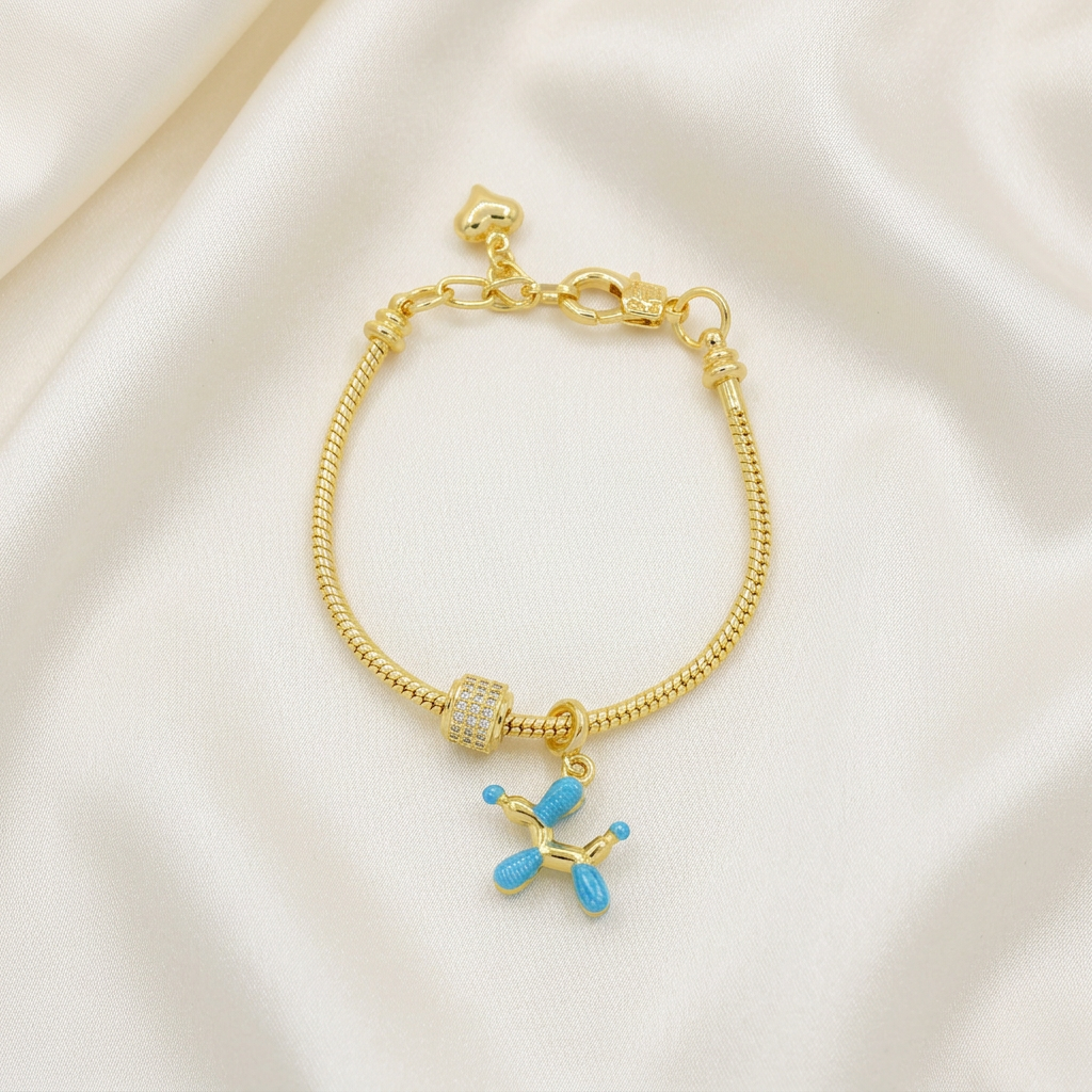 Pulsera de Goldfilled con Dije de Perrito Color Azul mod. 1195