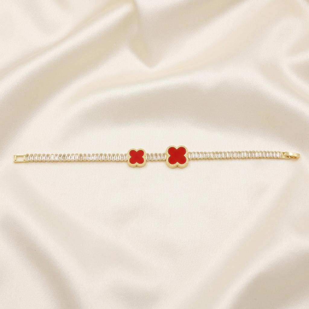 Pulsera de Goldfilled Doble Trébol Color Rojo mod. 1174