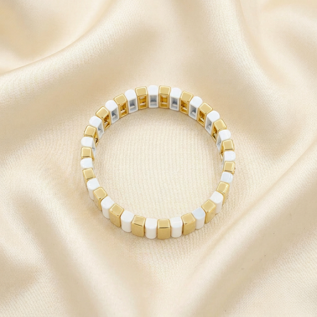 Aro de Goldfilled con Eslabones Blancos y Zirconias mod. 4040
