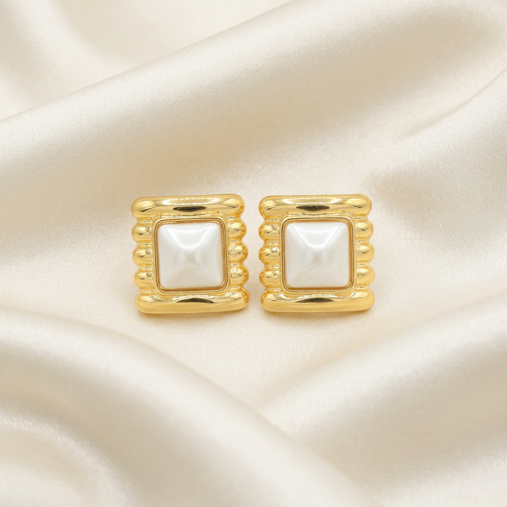 Arete de Goldfilled Diseño Cuadrado con Perla mod. 3103