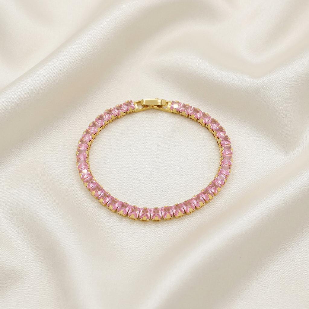 Pulsera de Goldfilled Tipo Tenis Color Rosa Pastel mod. 1177