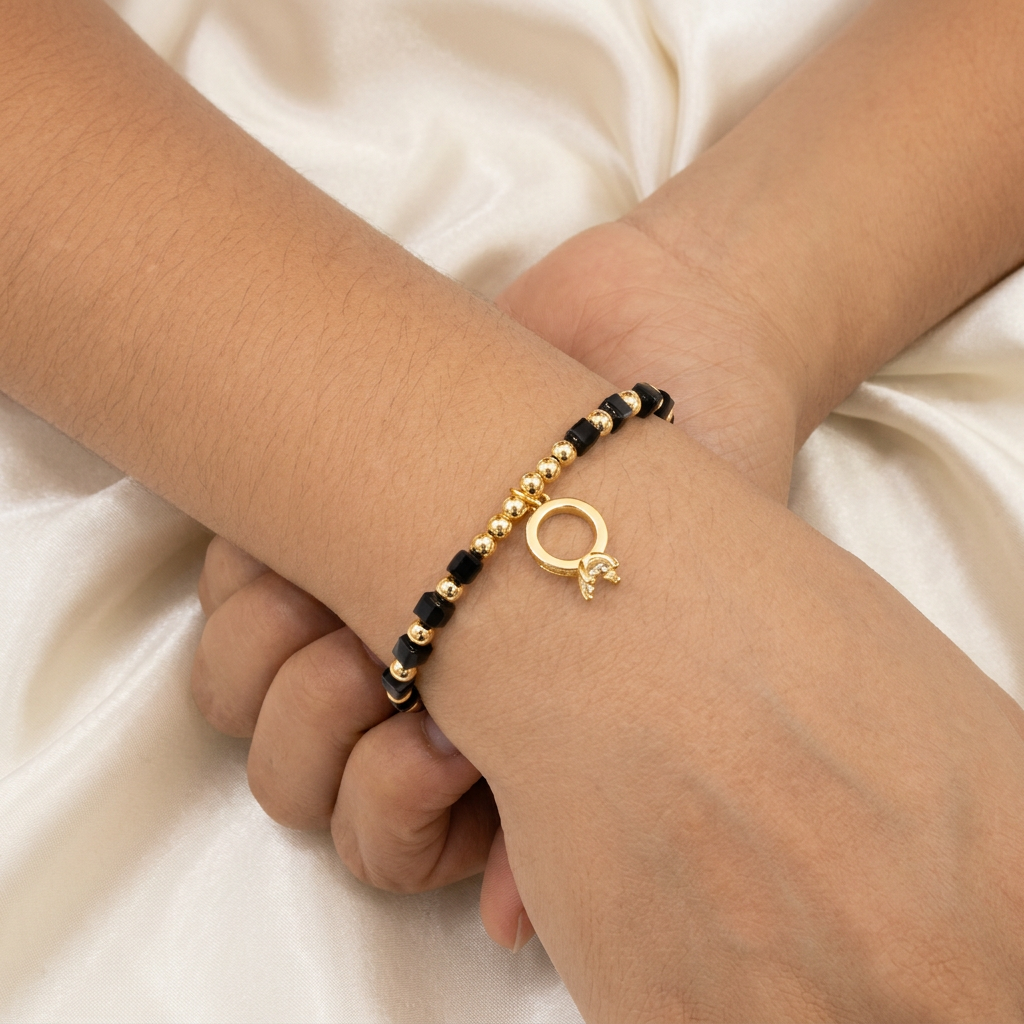 Pulsera de Goldfilled Color Ónix y Dije de Argolla mod. 1183
